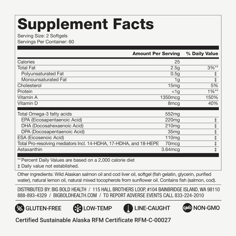 Omega 3 Rejuvenate Wild Alaskan Fish Oil Supplement 120 Softgels BOLD HEALTH
