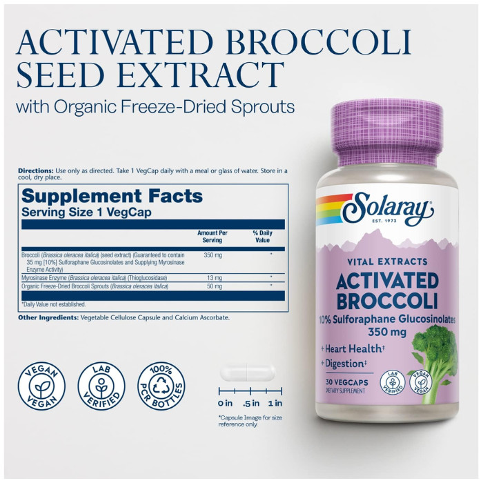 Solaray Activated Broccoli 30 vcaps PACK OF 3