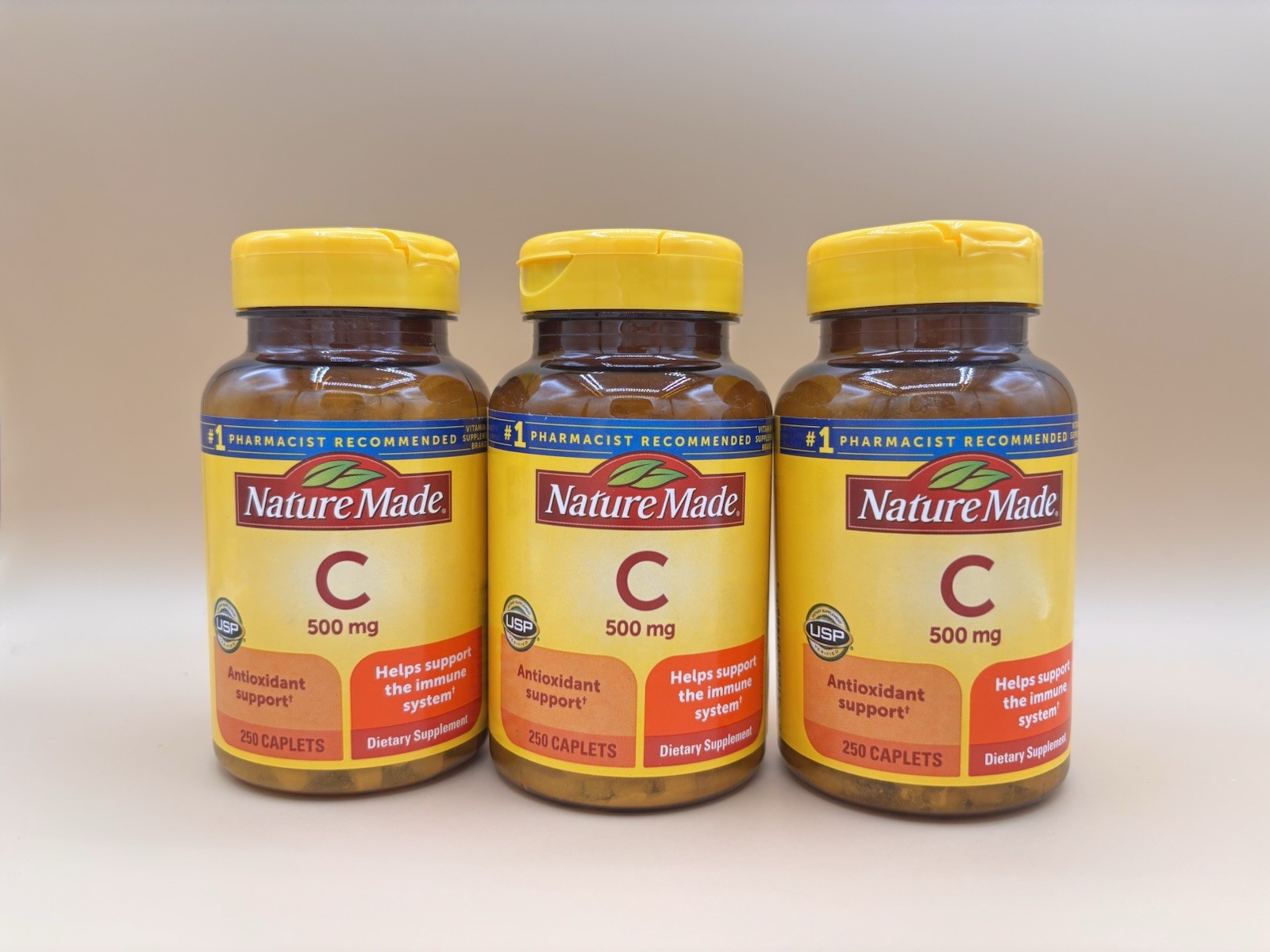 Set of 3 Nature Made Vitamin C 500mg 250 Caplets Exp. 09/2025 NEW