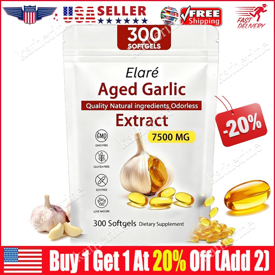 Elare Aged Garlic Extract, 300 Softgels, 7500mg Odorless Heart & Immune USA Hot