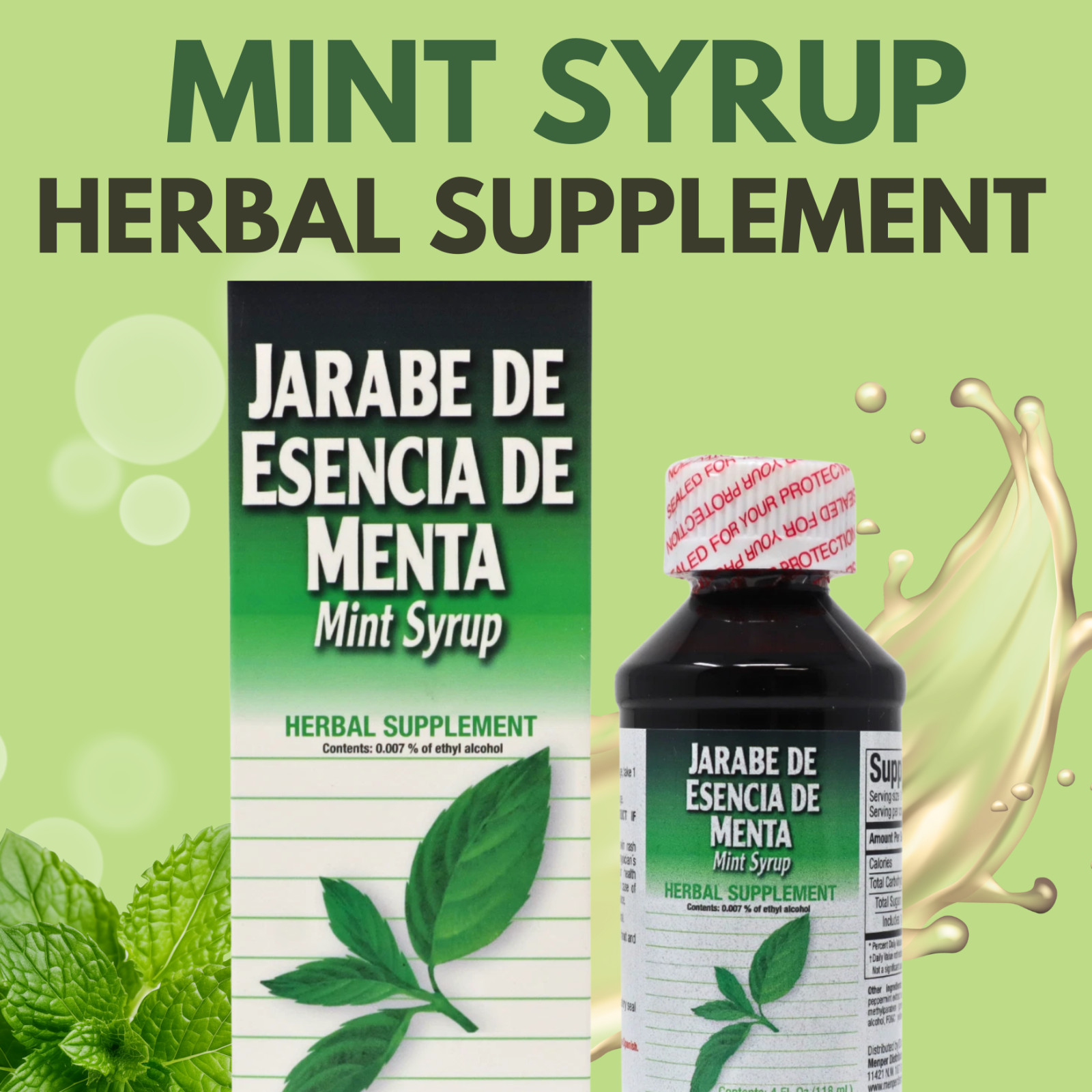 Mint Syrup with Natural Peppermint Extract – Herbal Supplement 4 fl oz (118ml)