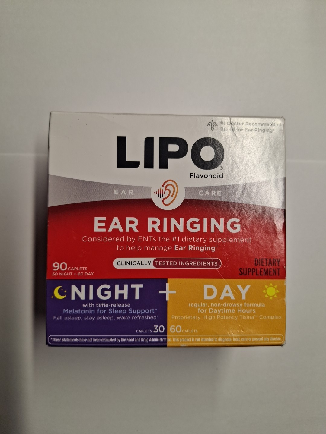 Lipo Ear Ringing Night + Day 90 Caplets 60 Days 30 Night