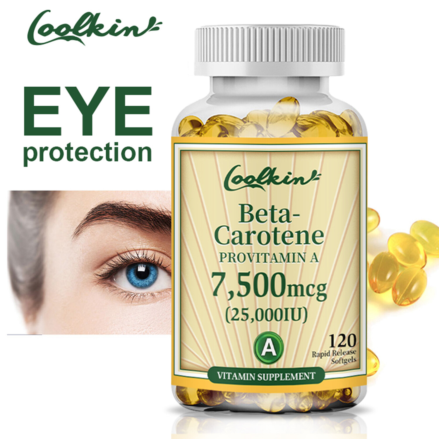 Beta- Carotene Vitamin A 25,000IU – Non-GMO, Gluten Free, Eye and Skin Health