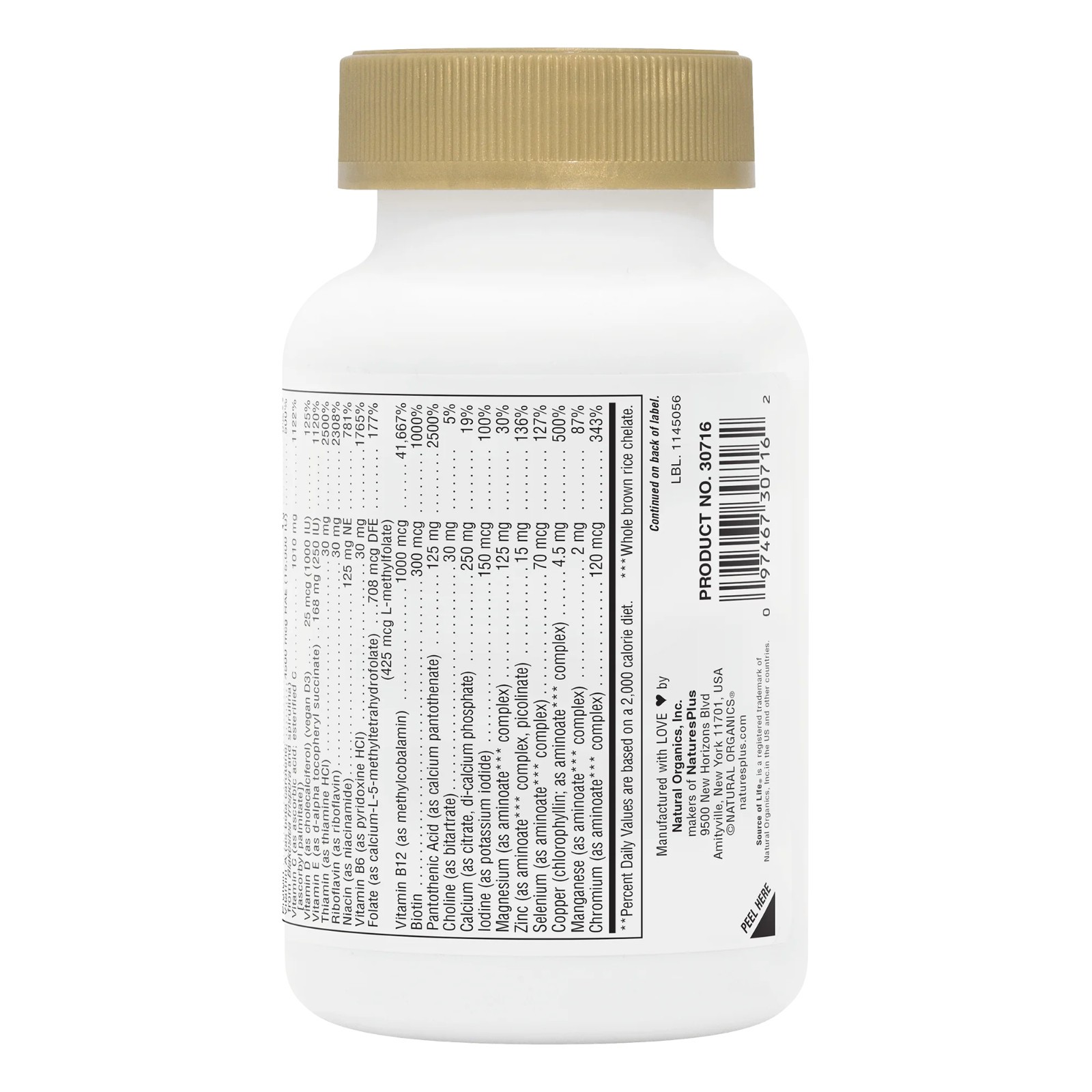 NaturesPlus Source of Life GOLD Multivitamin 90 Capsules Whole Food Vitamin D3 K