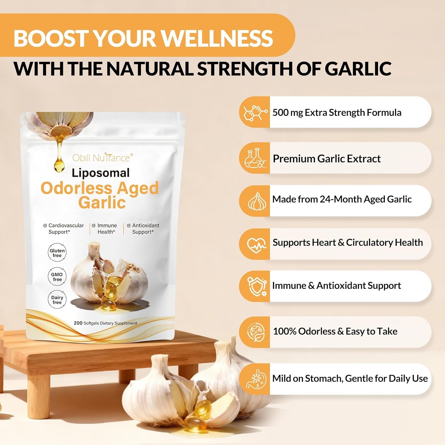 Aged Garlic Extract, 7500Mg Odorless Organic Garlic Supplements, 2 Years Aged Ga