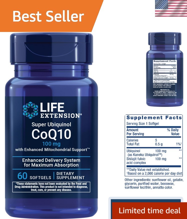 100 mg Super Ubiquinol CoQ10 with Enhanced Mitochondrial Support – 60 Softgels
