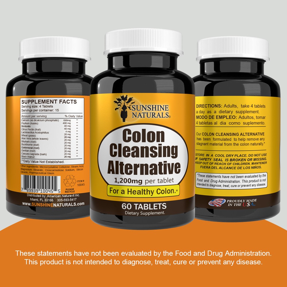 Sunshine Naturals Colon Cleansing Alternative 1200 Mg 60 Tablets Detox Support