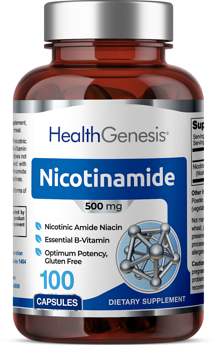 Health Genesis Nicotinamide Vitamin B-3 Flush Free 500 mg 100 Caps