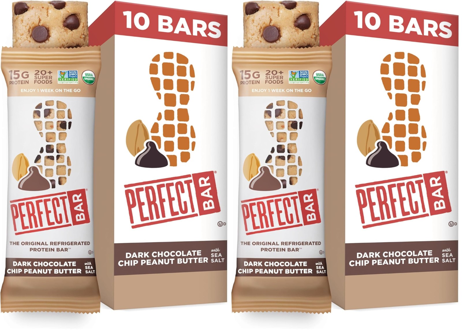 Perfect 10 Count (Pack of 2), Dark Chocolate Chip Peanut Butter with Sea Salt