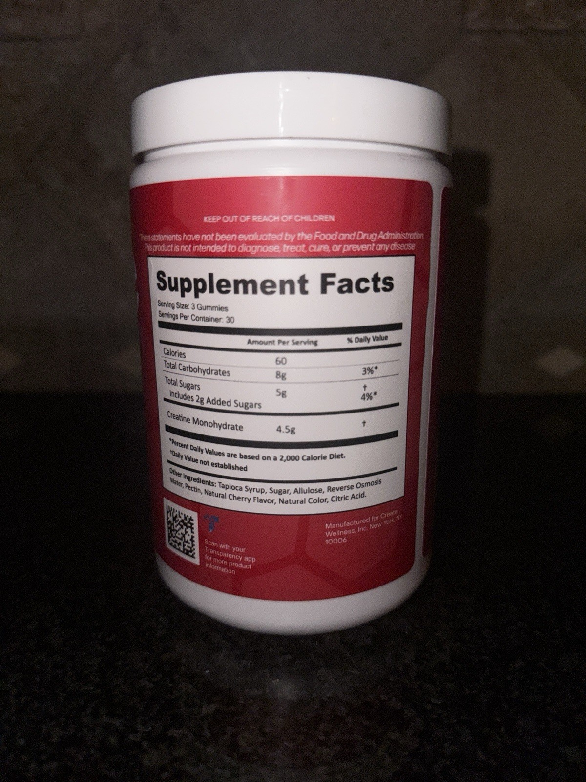 Create Creatine Gummies Sour Cherry 90 Count NSF Certified