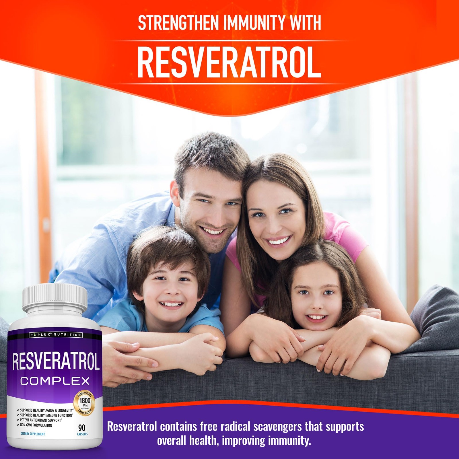 Resveratrol Supplement 1800 mg Antioxidant Complex – Highly Potent Natural Pills