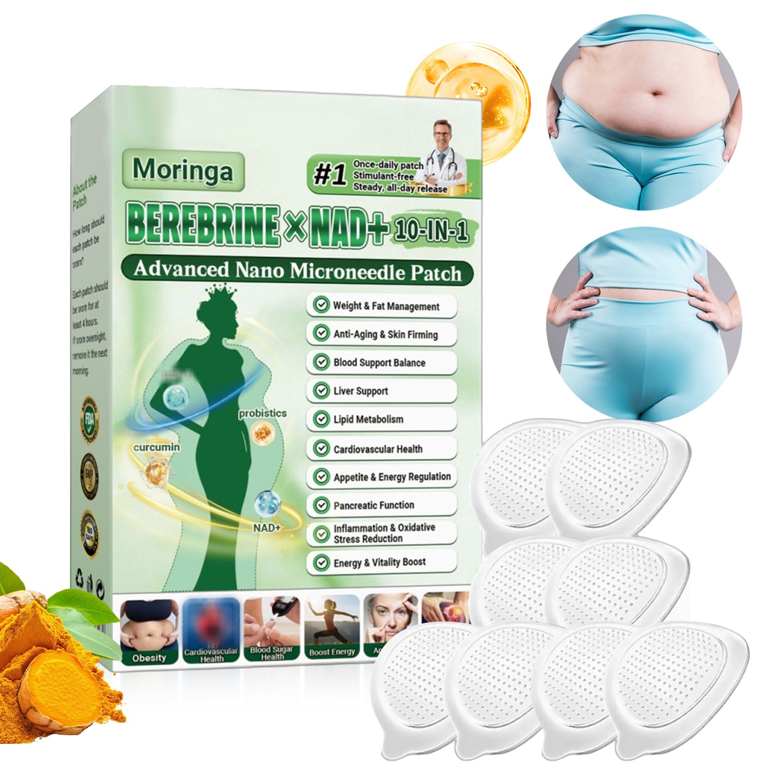 Moringa Berberine 10 in 1 Advanced Nano Microneedle Patch designed for Weight Lo