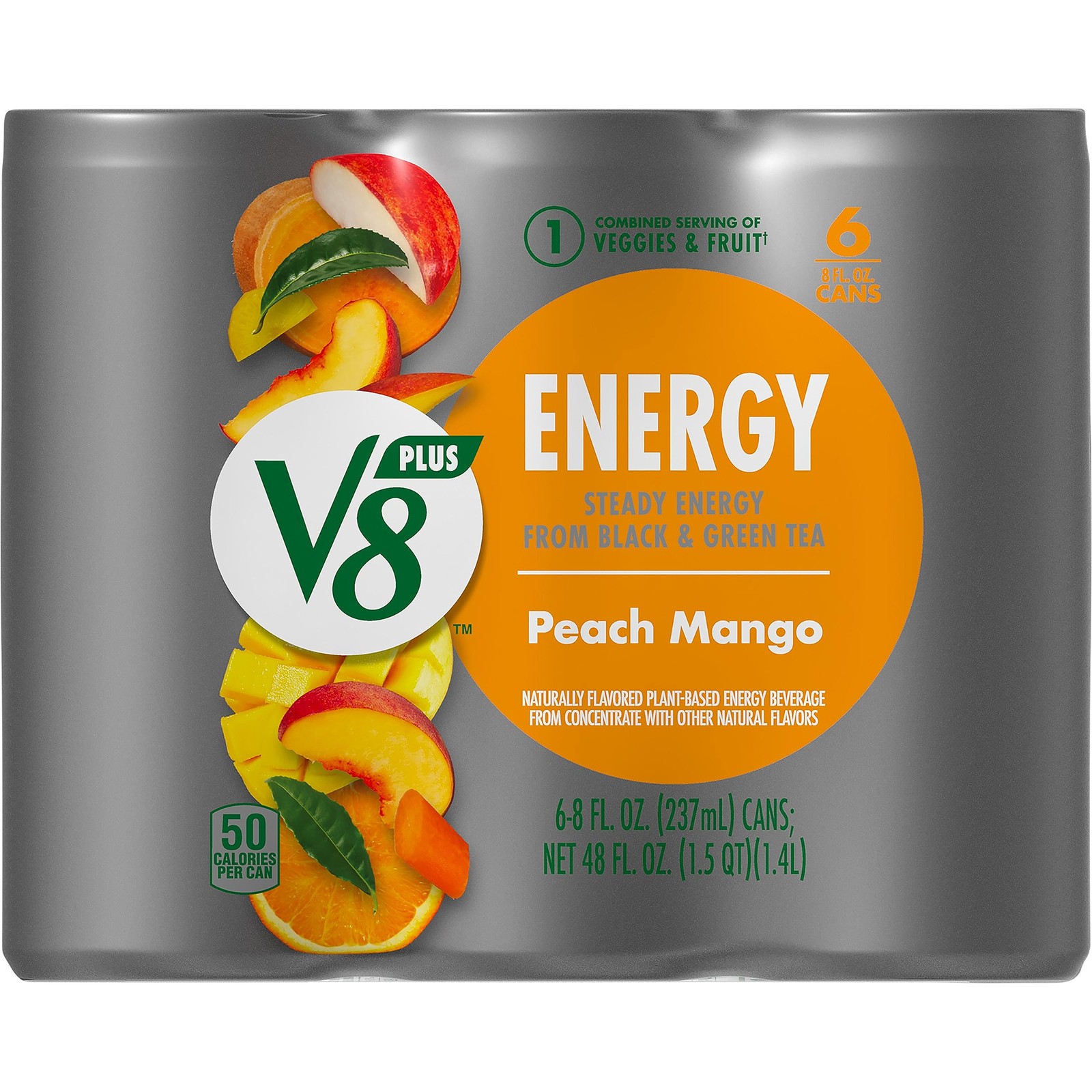 V8 +Energy Healthy Drink Natural Energy from Tea Peach Mango 8 Ounce Can 24-Ct