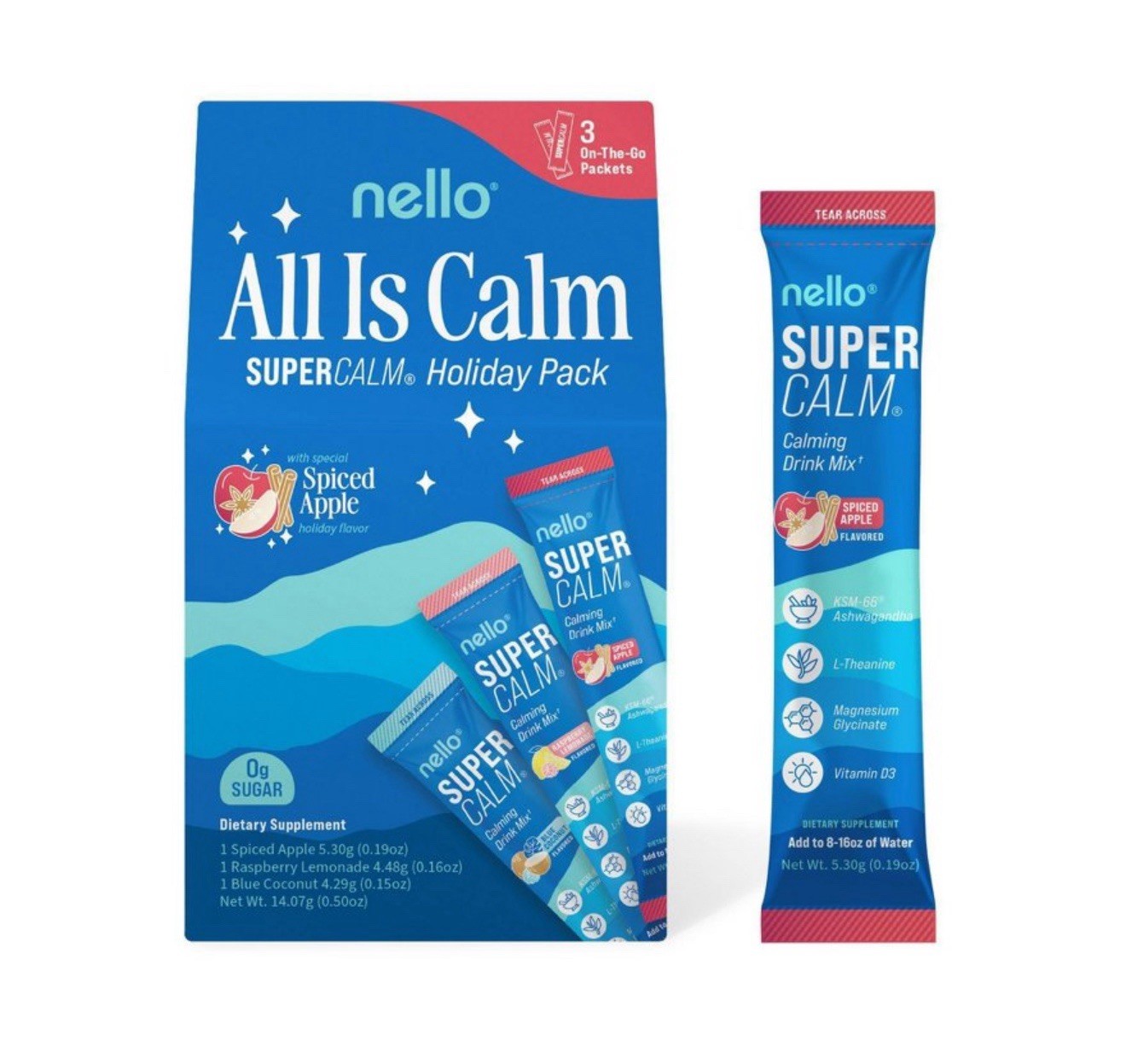 nello All Is Calm SUPERCALM Calming Drink Mix Spiced Apple 3 Packets