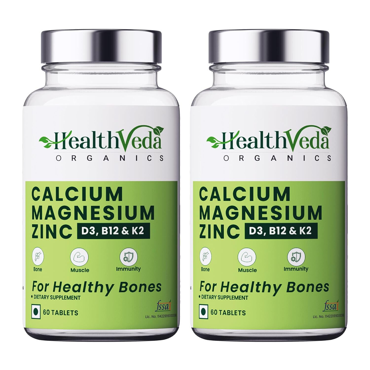 Health Veda Organics Calcium, Magnesium, Zinc with Vit D3, B12, 1000mg – 120 tab