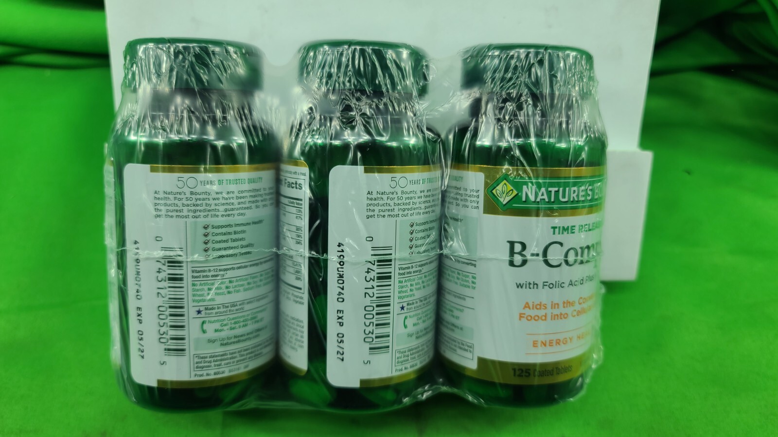 3 Pack Nature’s Bounty Super B Complex w/ Vitamin C & Folic Acid 125 New Sealed