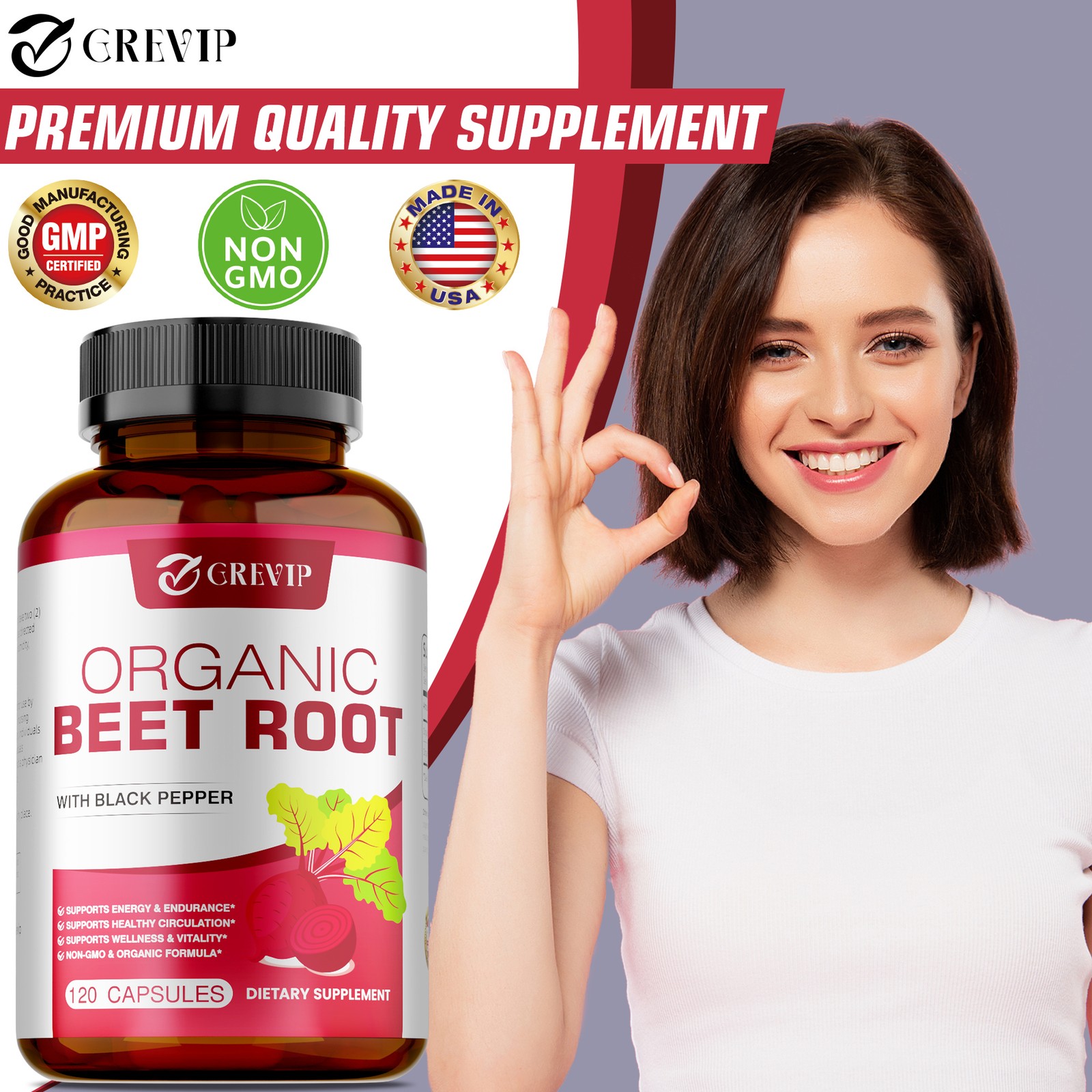 Beet Root 120pcs – Beetroot Powder Supports Blood Pressure, Immune System,