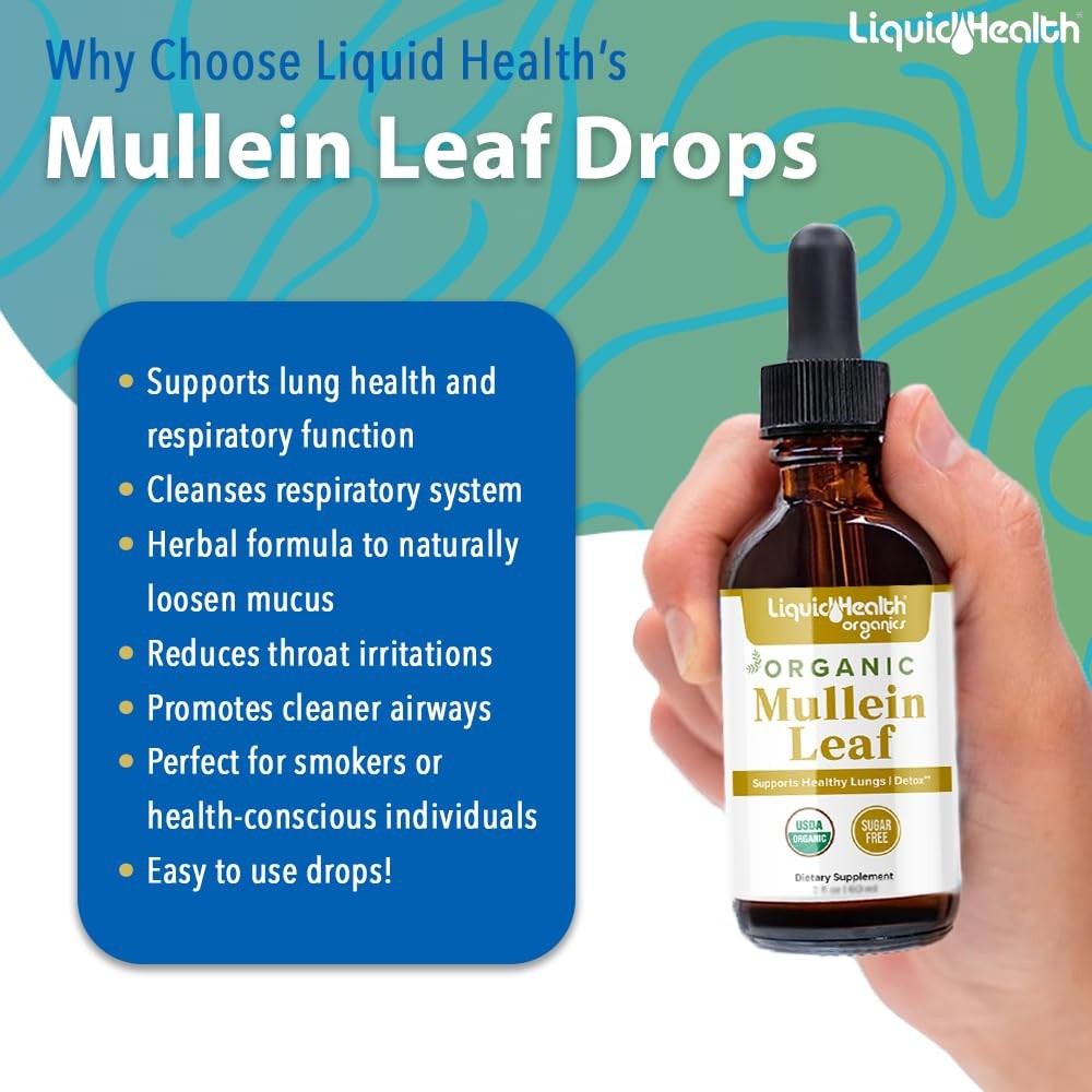 LIQUIDHEALTH USDA Organic Mullein Leaf Extract Drops for Lungs – Herbal Cleansin
