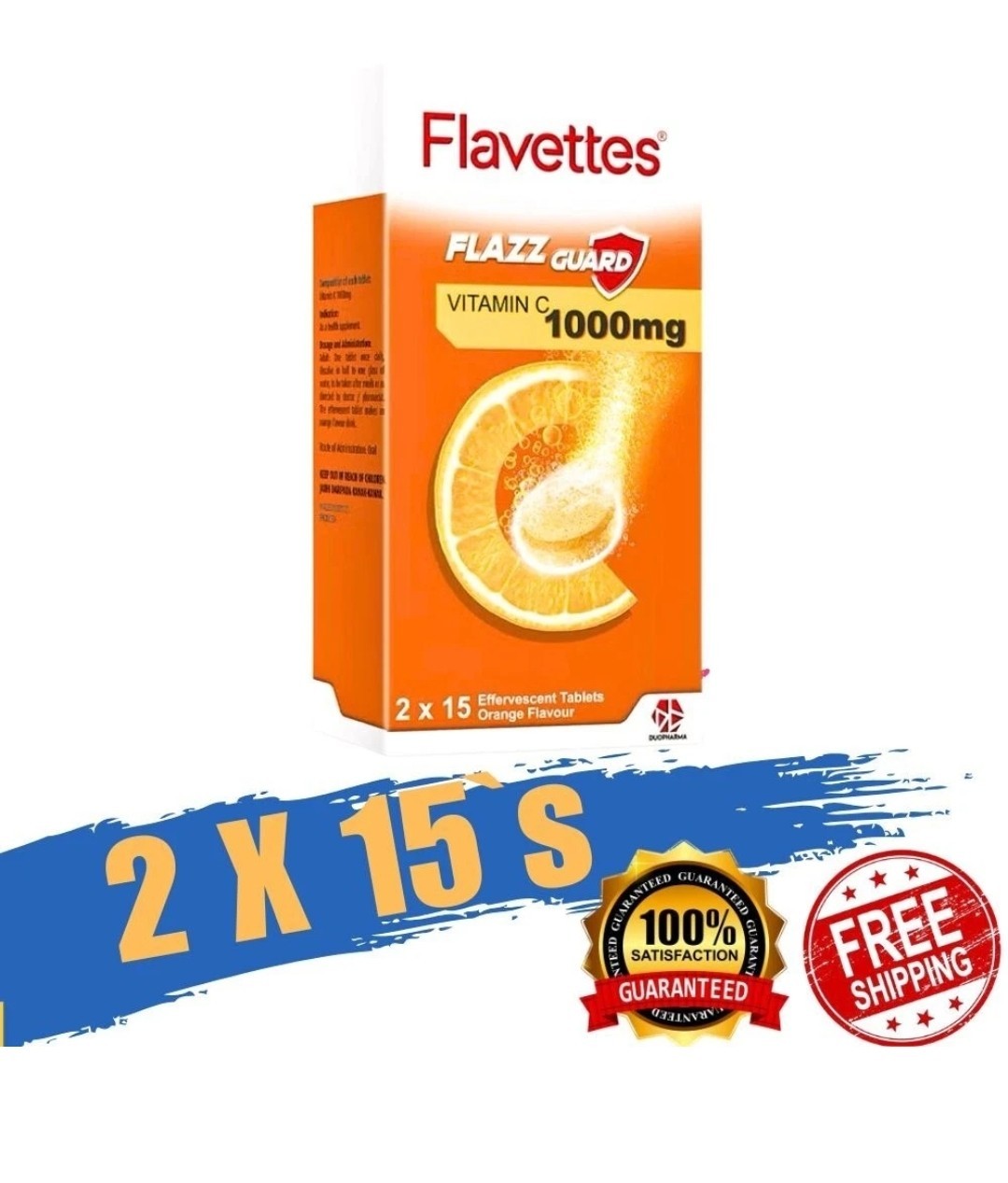FLAVETTES Effervescent GLOW Vitamin C Orange For Hair and Skin Health 1000mg