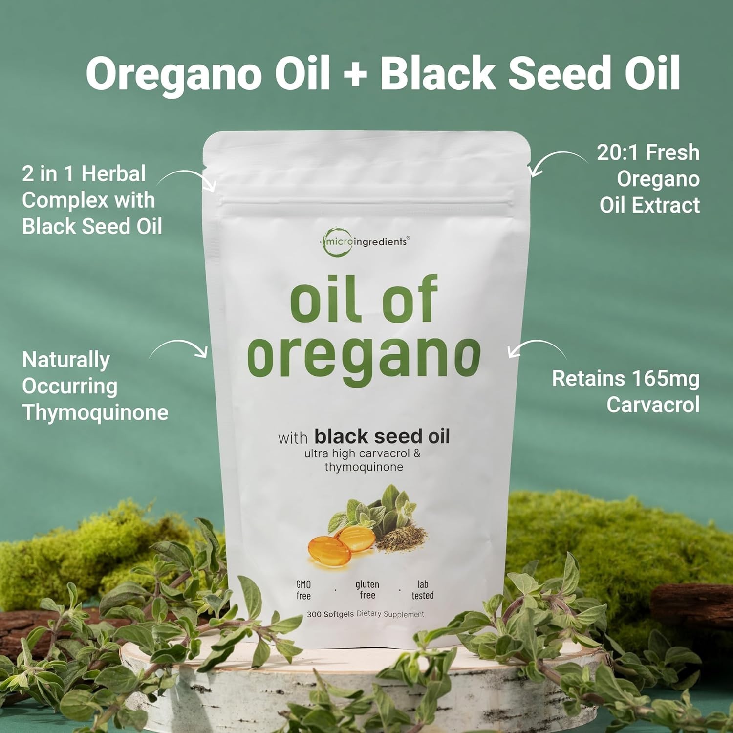 Plant-Based Oil of Oregano Softgels with Black Seed Oil | 75-Day Supply