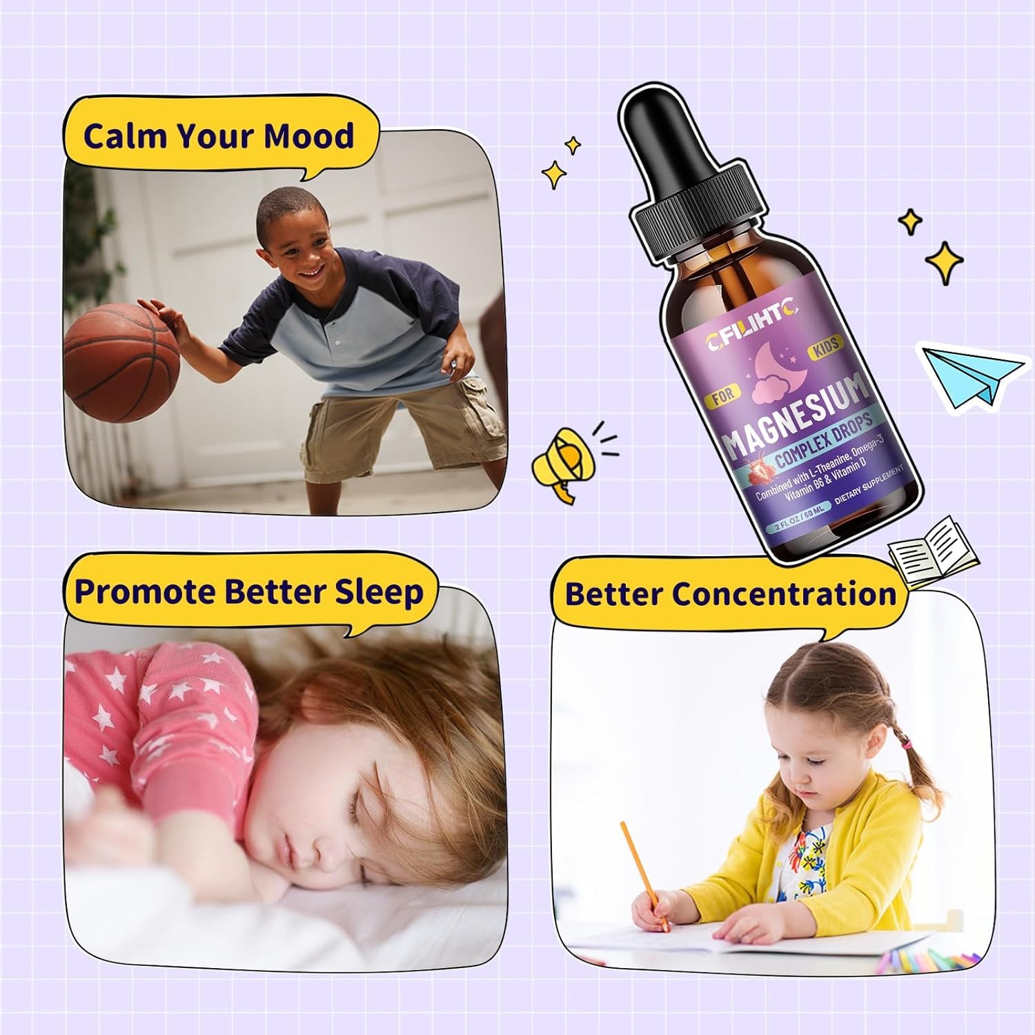 Kids Magnesium Liquid Drops-Magnesium Glycinate Liquid Designed for Kids