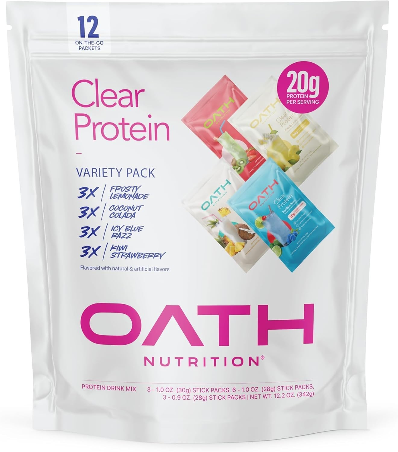 Oath Nutrition Clear Whey Isolate Protein Powder Variety Pack, 12 Pack