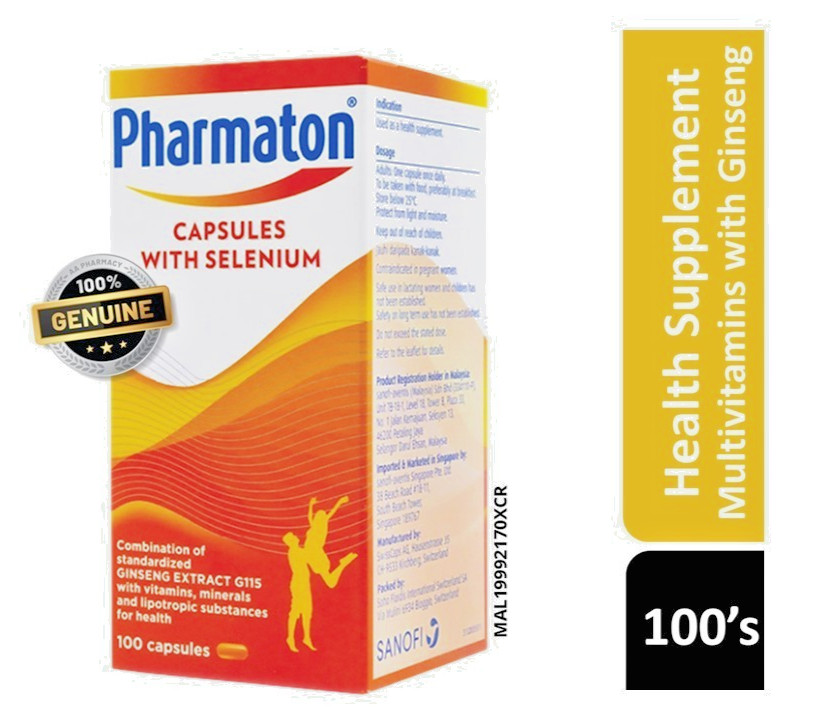 1x Pharmaton 100’s with Selenium – Daily Multivitamins & Ginseng G115 for Energy