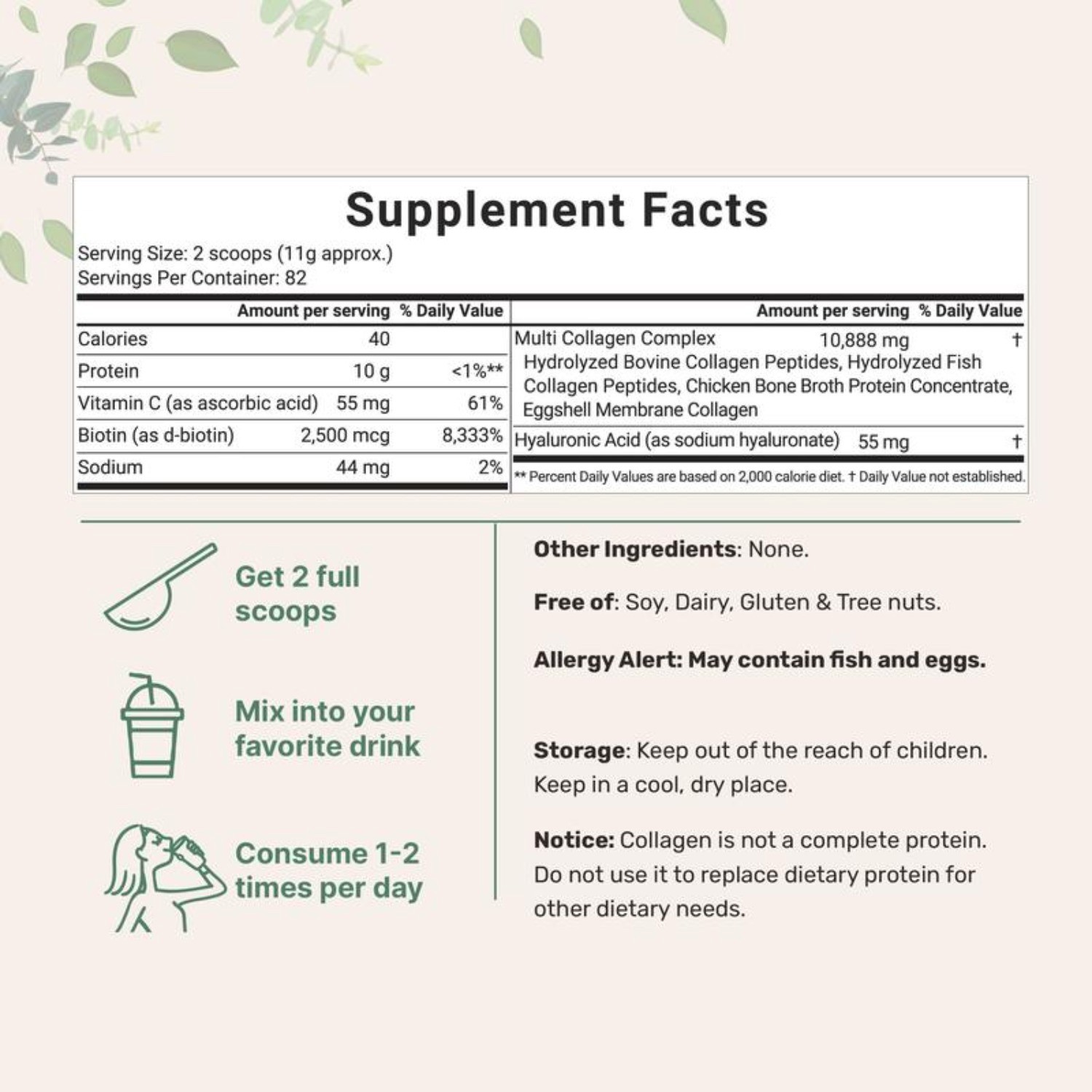 Micro Ingredients Hydrolyzed Multi Collagen (I,II,III,V,X) , Unflavored-