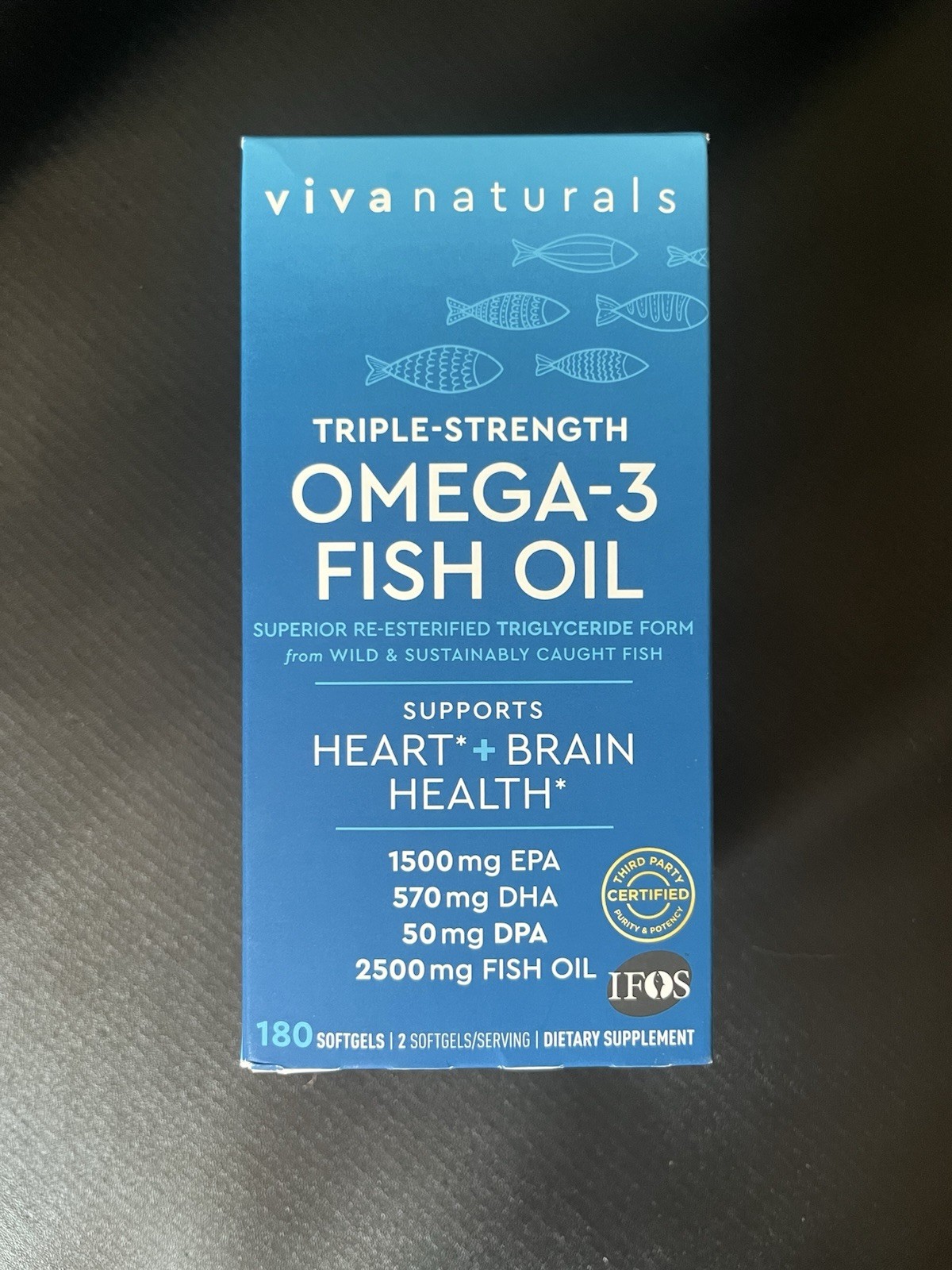 Viva Naturals Triple Strength Omega 3 Fish Oil 2500 mg High Potency 180 Softgels