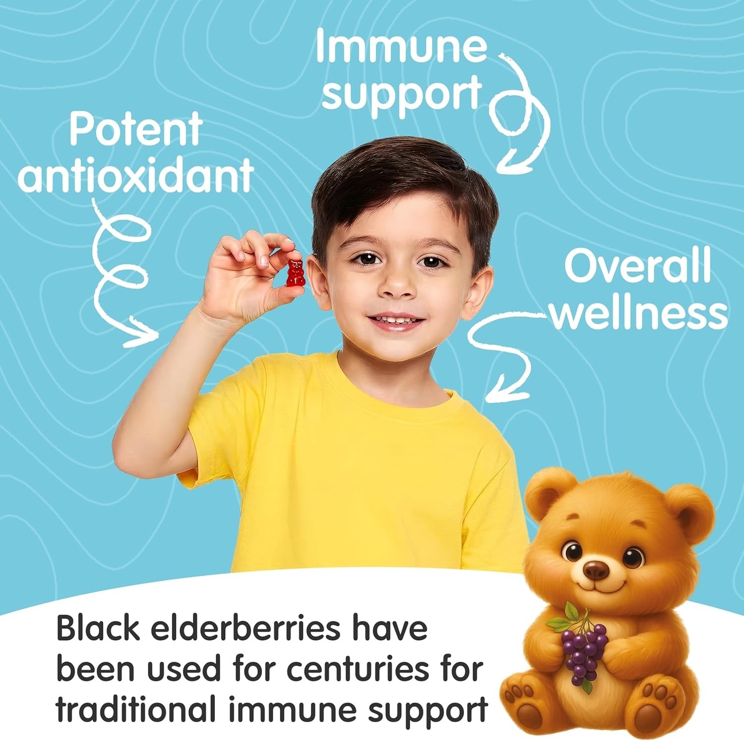 Elderberry Gummies for Kids with Vitamin C & Zinc Immune Support Antioxidants