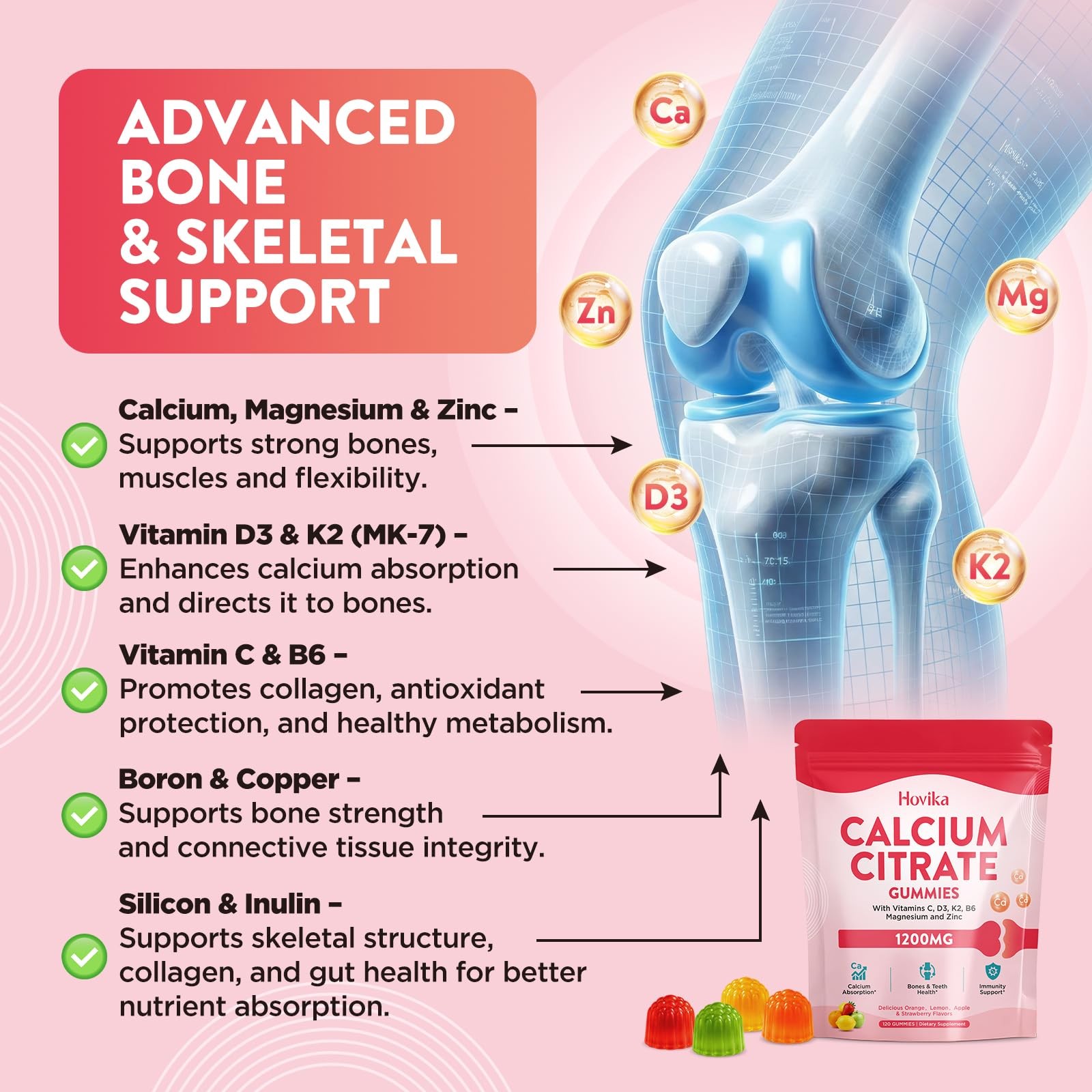 Calcium Citrate Gummies Supplements for Women & Men, 120 Count (Pack of 1)