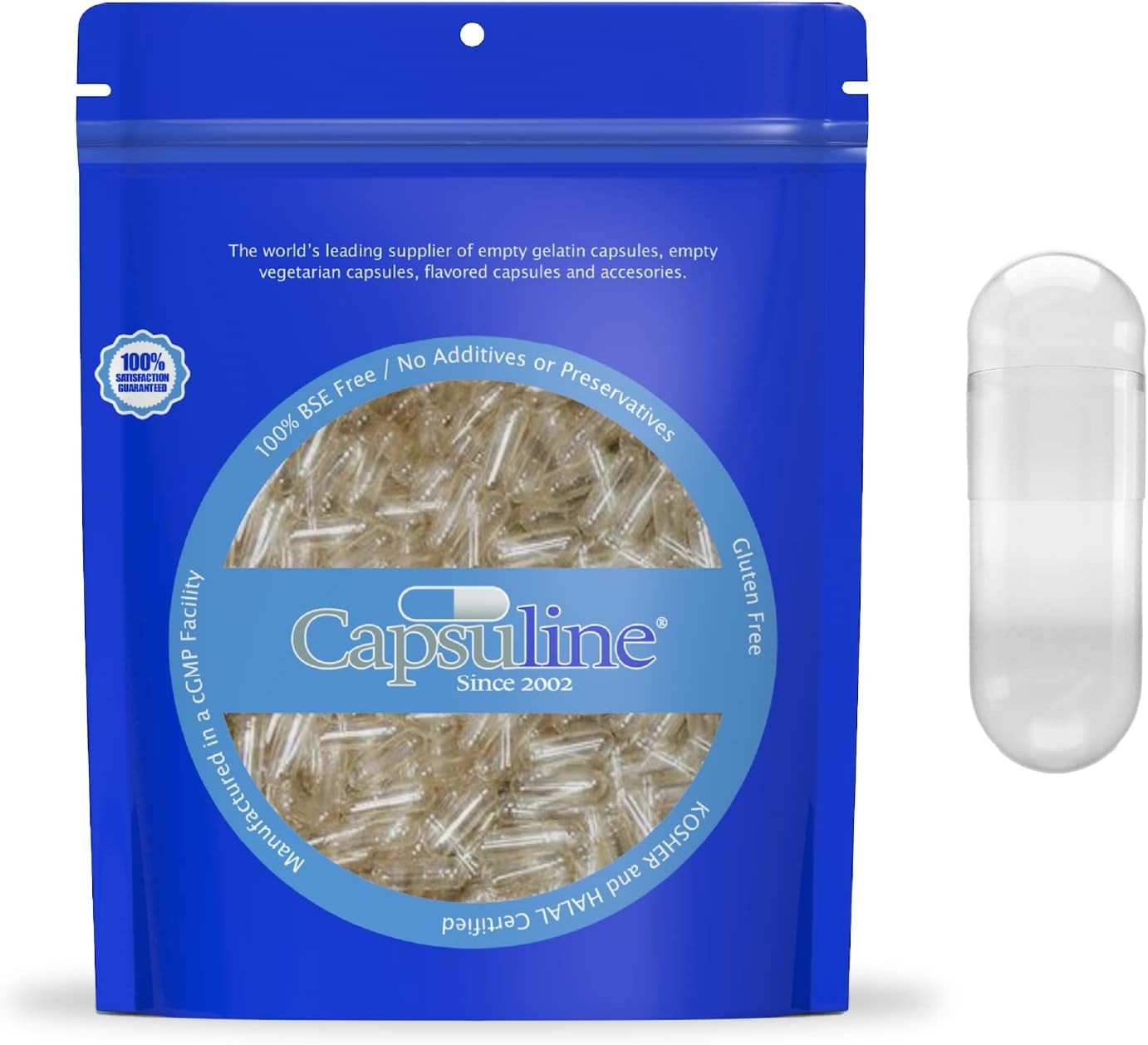 Capsuline Size 00 – Clear Empty Gelatin Capsules – 5000 Count – Empty Gel Pill