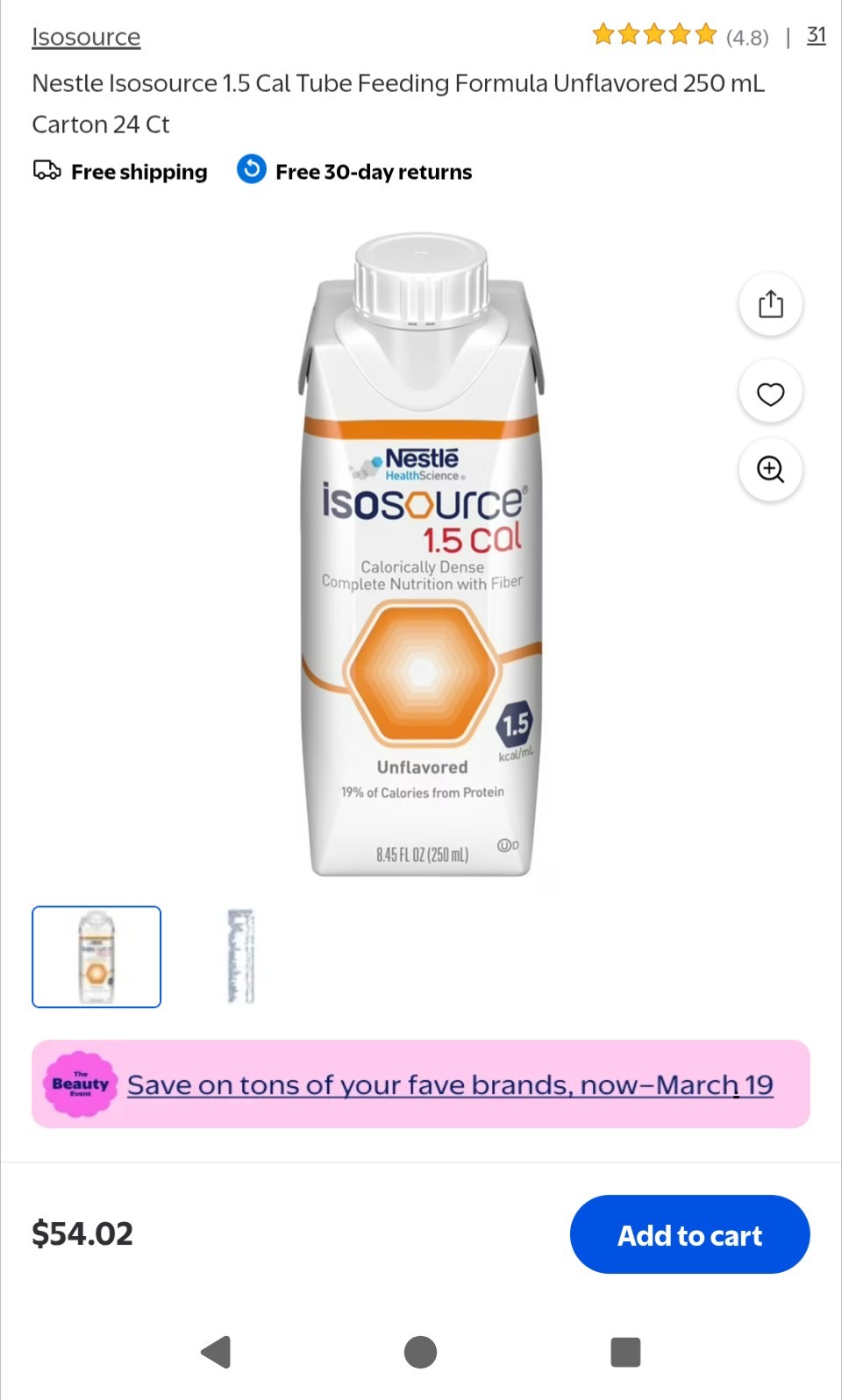 Isosource 1.5 Cal Unflavored – Case of 24 (250 mL)–Exp. 10/26