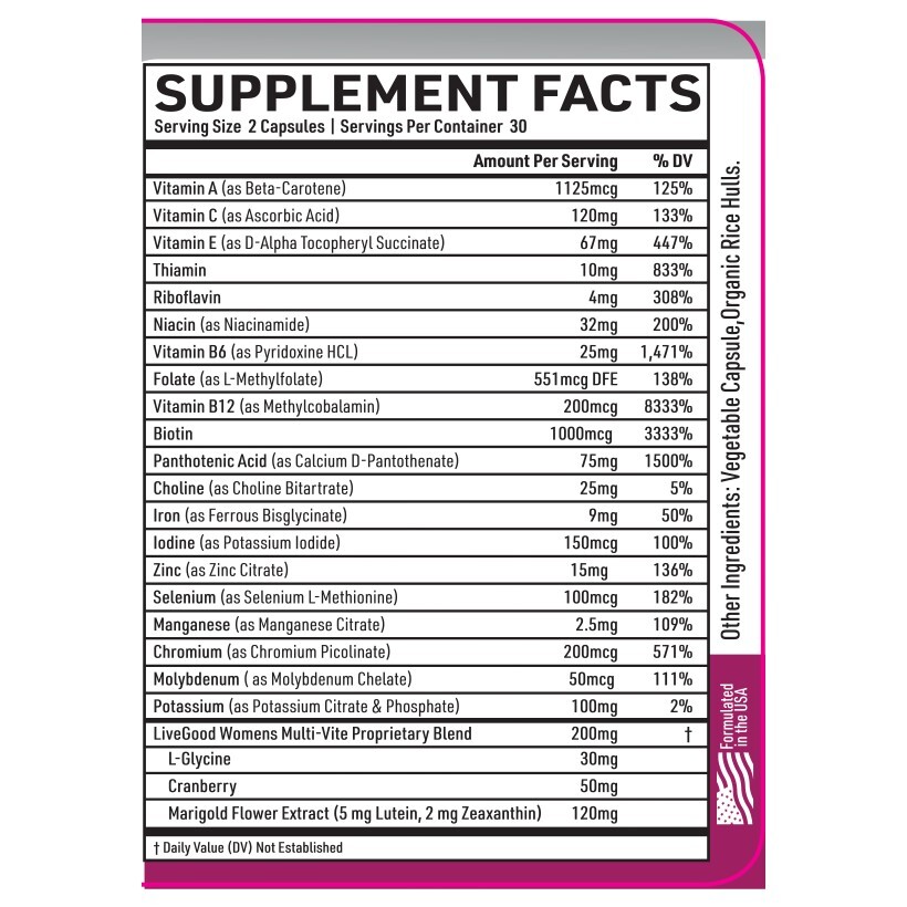 LiveGood Multi-Vitamin, Bio-Active Complete For Women With Low Iron.