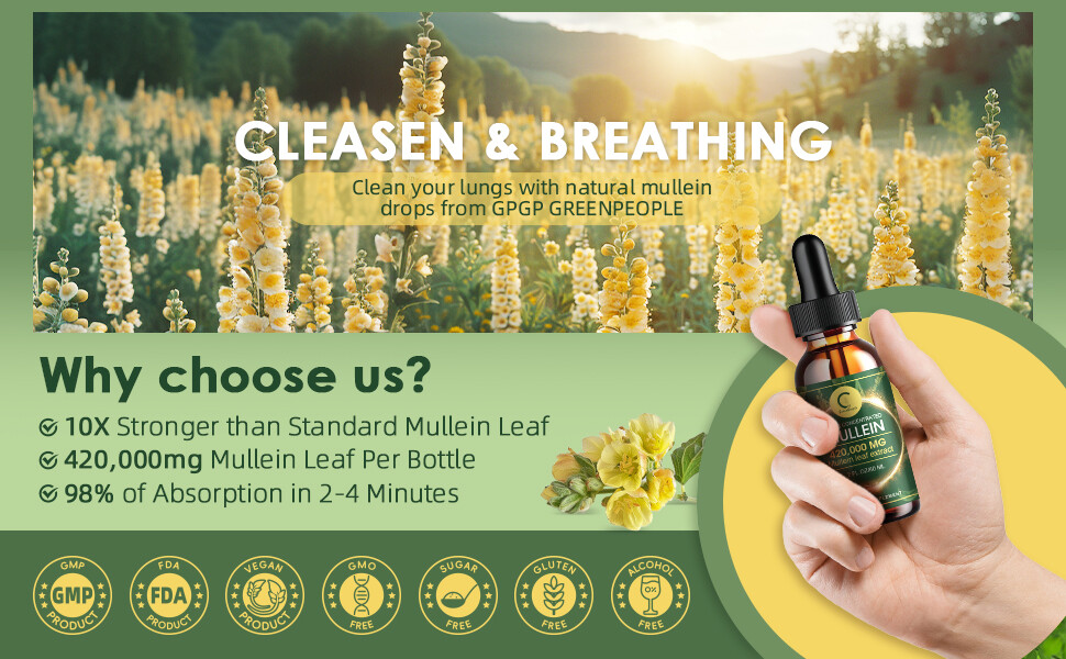 2 PACK Mullein Drops for Lungs, Detox and Cleanse Mullein Extract Supplement