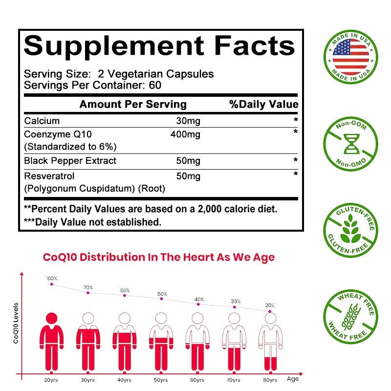 CoQ10 400mg 120 capsules Q10 C0q 10 Coenzyme Cardiovascular Heart Health Energy