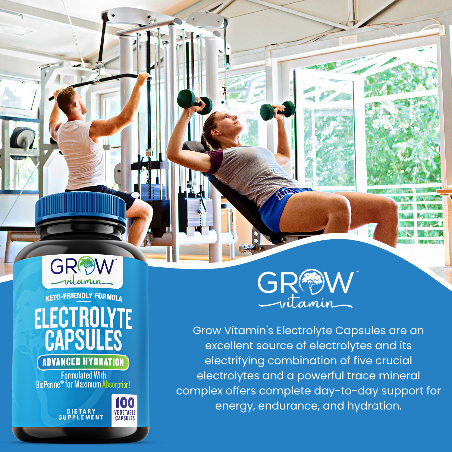 Grow Vitamin Lyte Fuel, Electrolyte Replacement Supplement. 100 Capsules