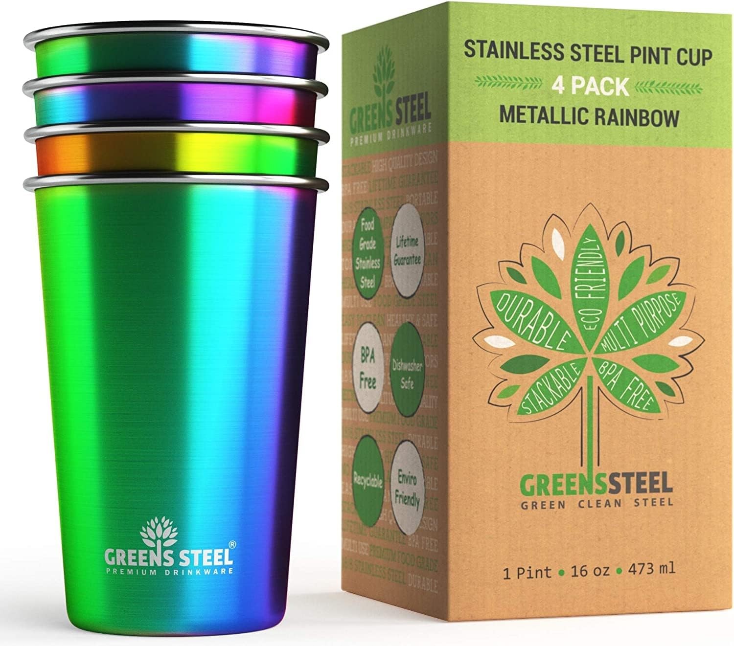 1 Premium Stainless Steel Cups 16oz Pint Tumbler (4 Pack) by – Metal Stackable