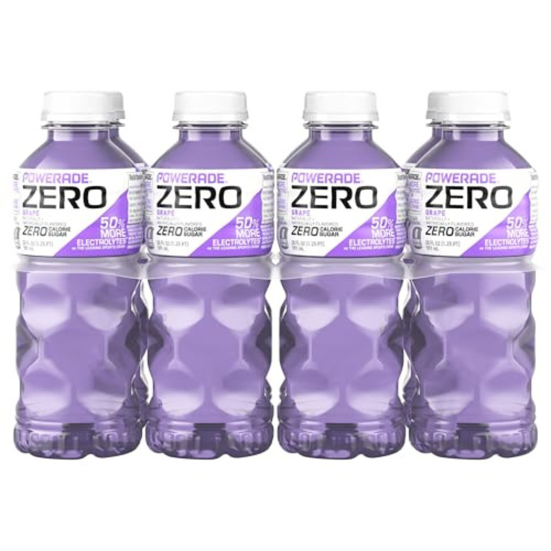 POWERADE Electrolyte Enhanced Zero Sugar Grape Sports Drink, 20 Ounce (Pack of 8