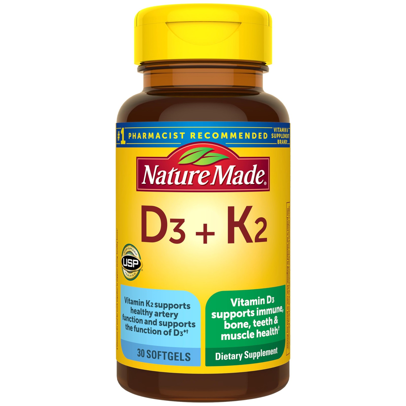 Nature Made Vitamin D3 K2 Supplement, 5000 IU (125 mcg) 30 Count (Pack of 1)