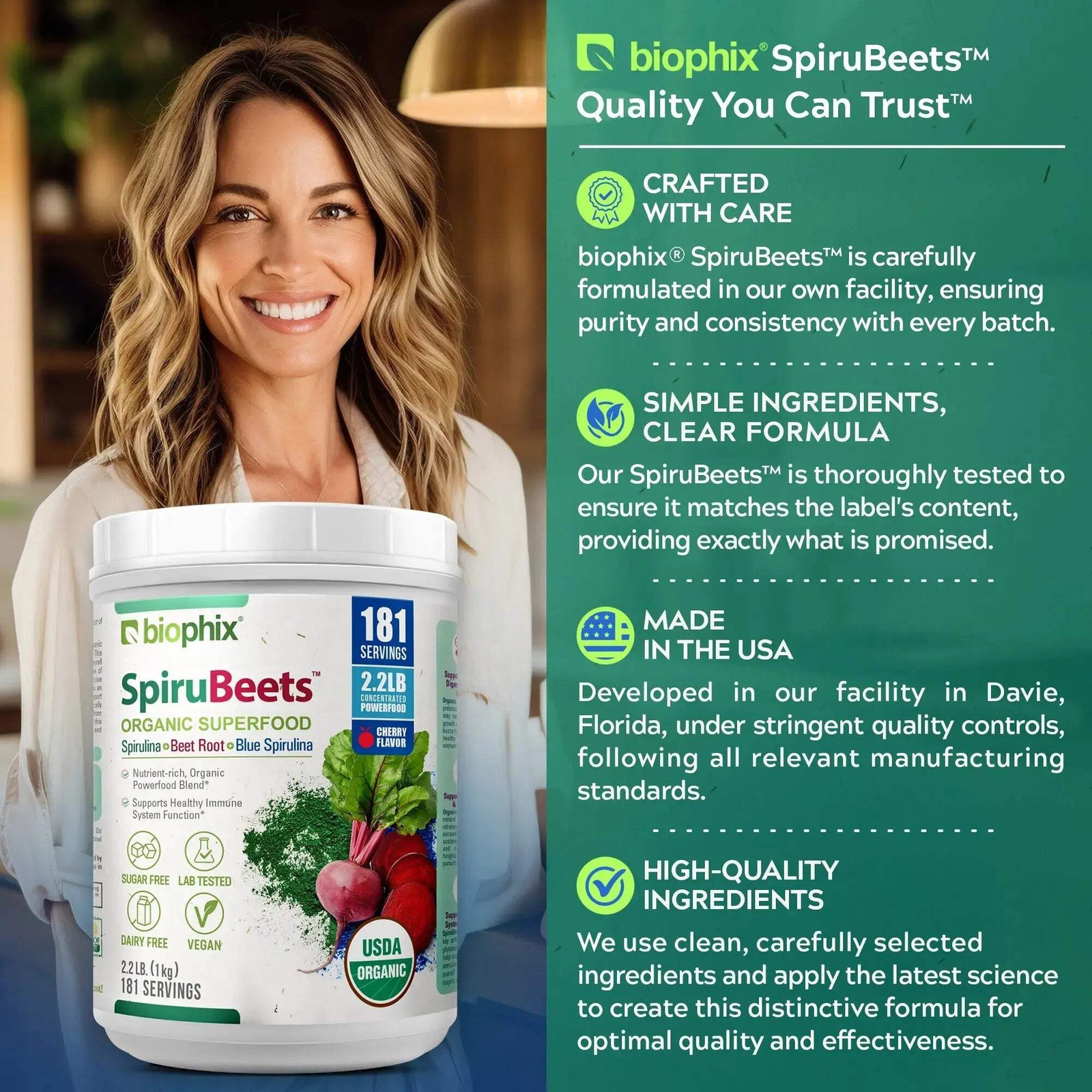 biophix Spirubeets Organic Spirulina Beet Root Powder 2.2 lb 1 kg