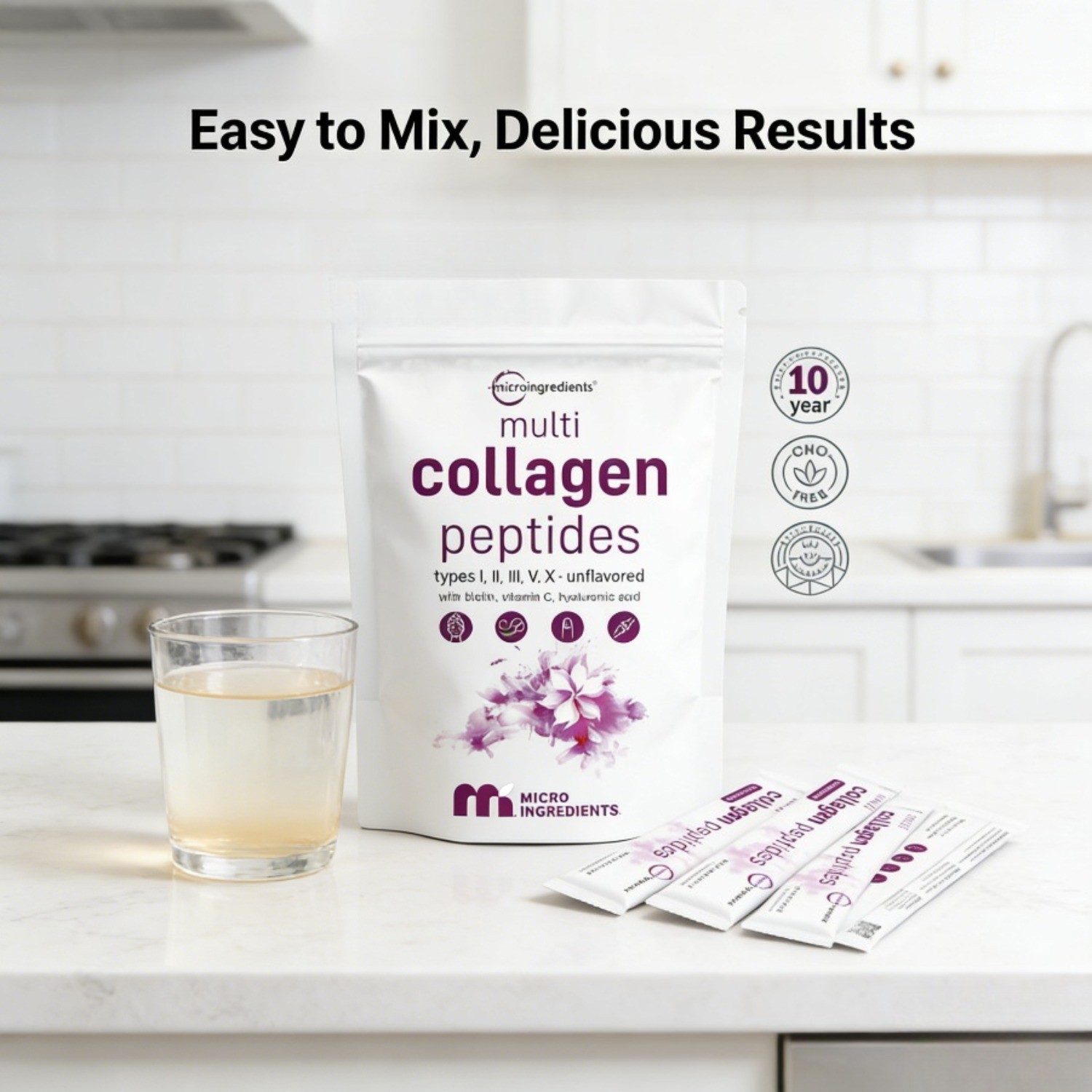 Micro Ingredients Hydrolyzed Multi Collagen (I,II,III,V,X) , Unflavored-