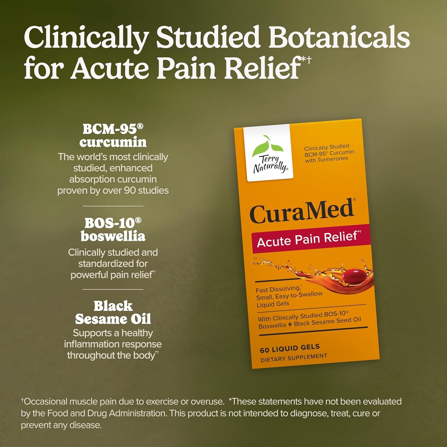 Terry Naturally CuraMed Acute Pain Relief BCM-95 Curcumin 60 Softgels