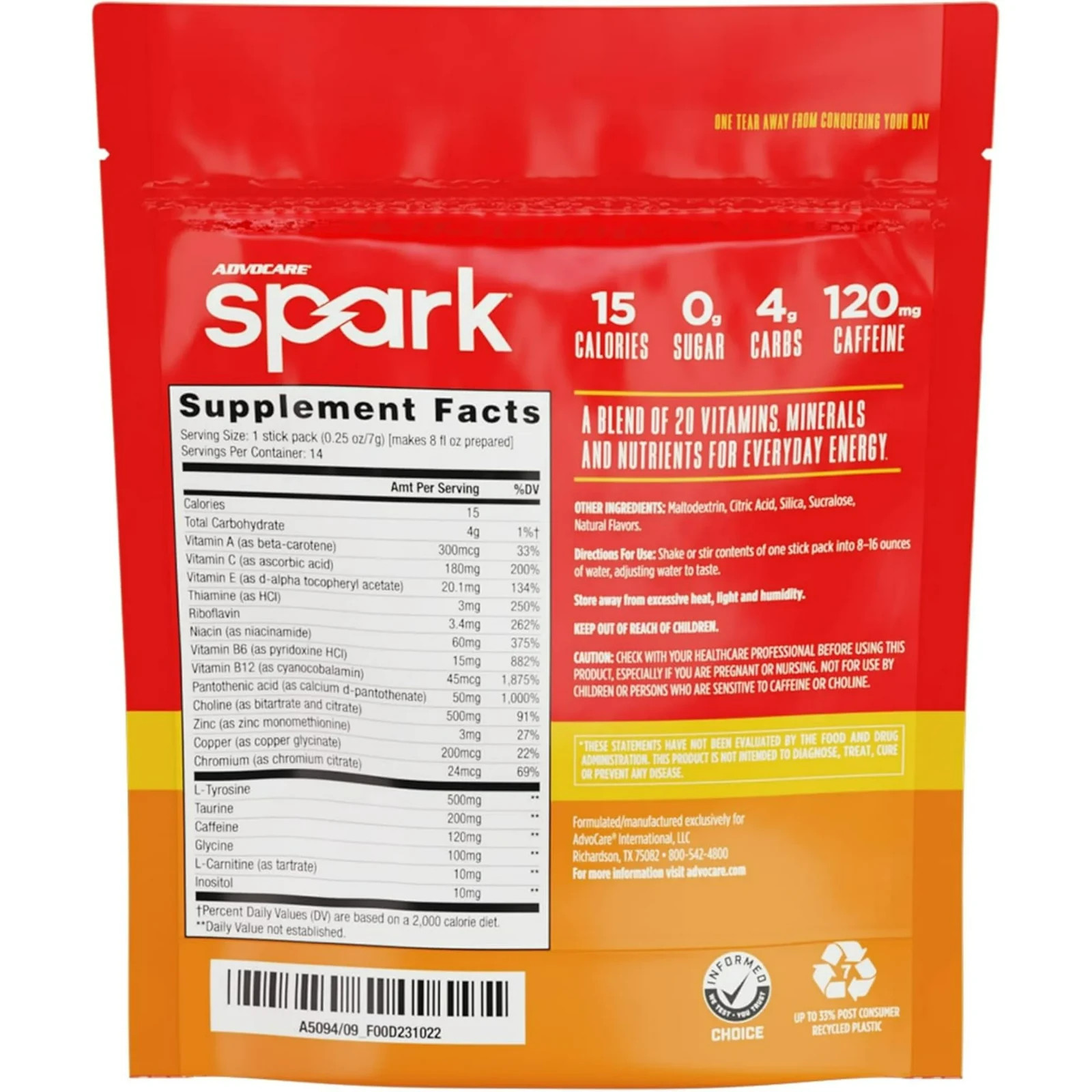 Spark Energy Drink Mix – Vitamin & Amino Acid Powder Supplement, Mandarin Orange