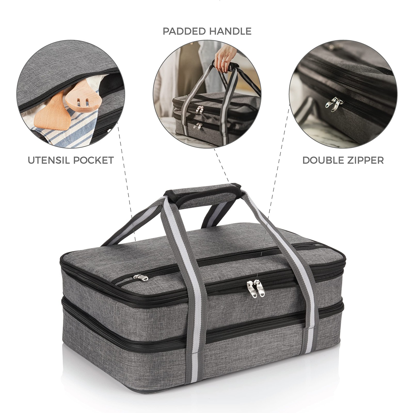 Stack Store Plus More Insulated Casserole Carrier for 16″ x 11″ x 6″, Gray