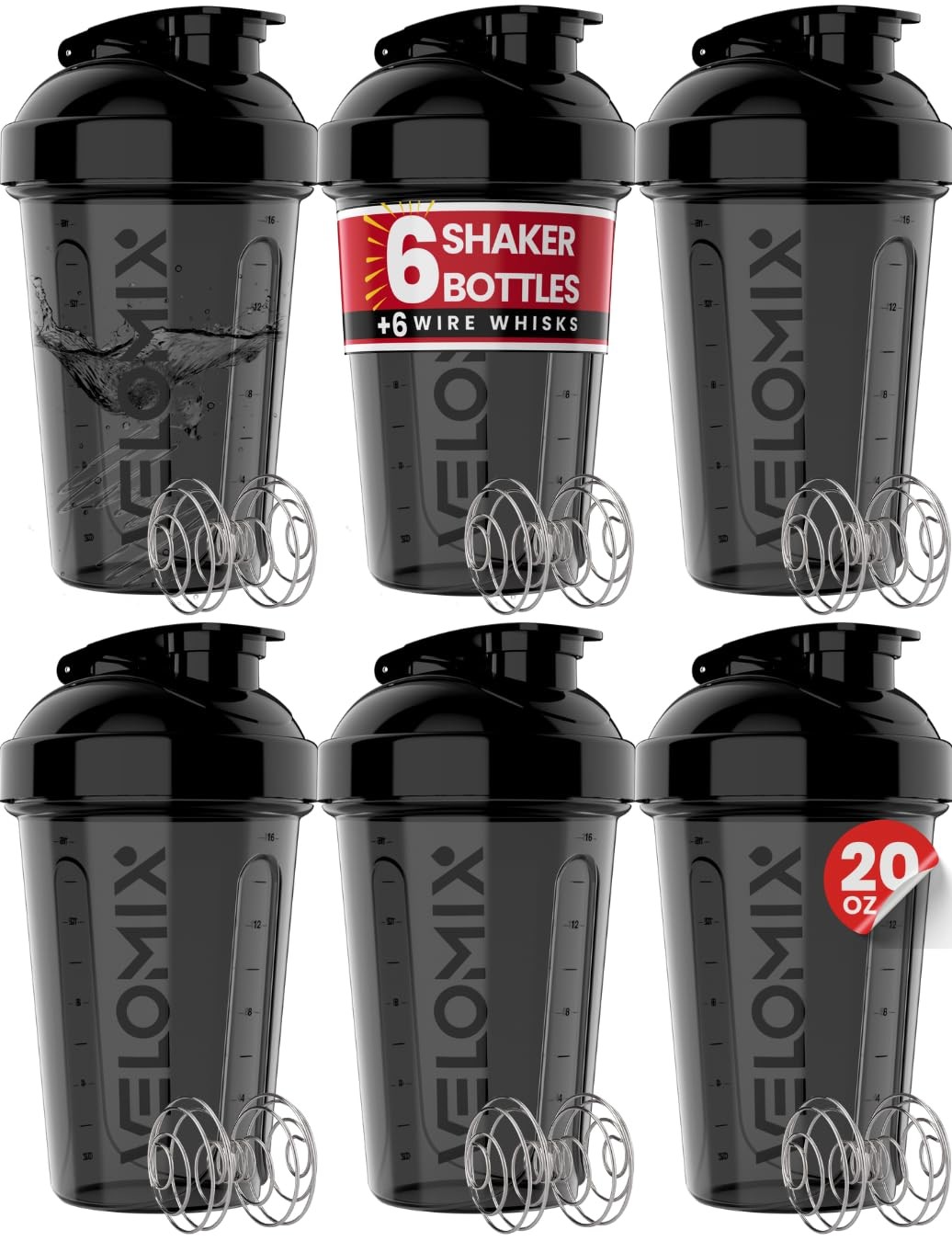 Wire Whisk Protein Shaker Bottles 20 oz BPA Free Protein Mix Bottles Set