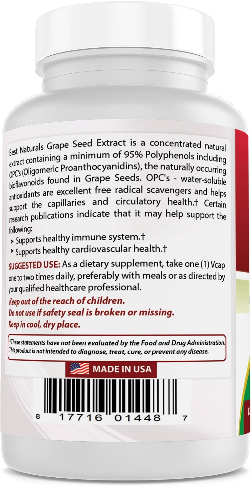 3 Pack Best Naturals Grape Seed Extract 400 mg Veggie Capsule, 120 Count
