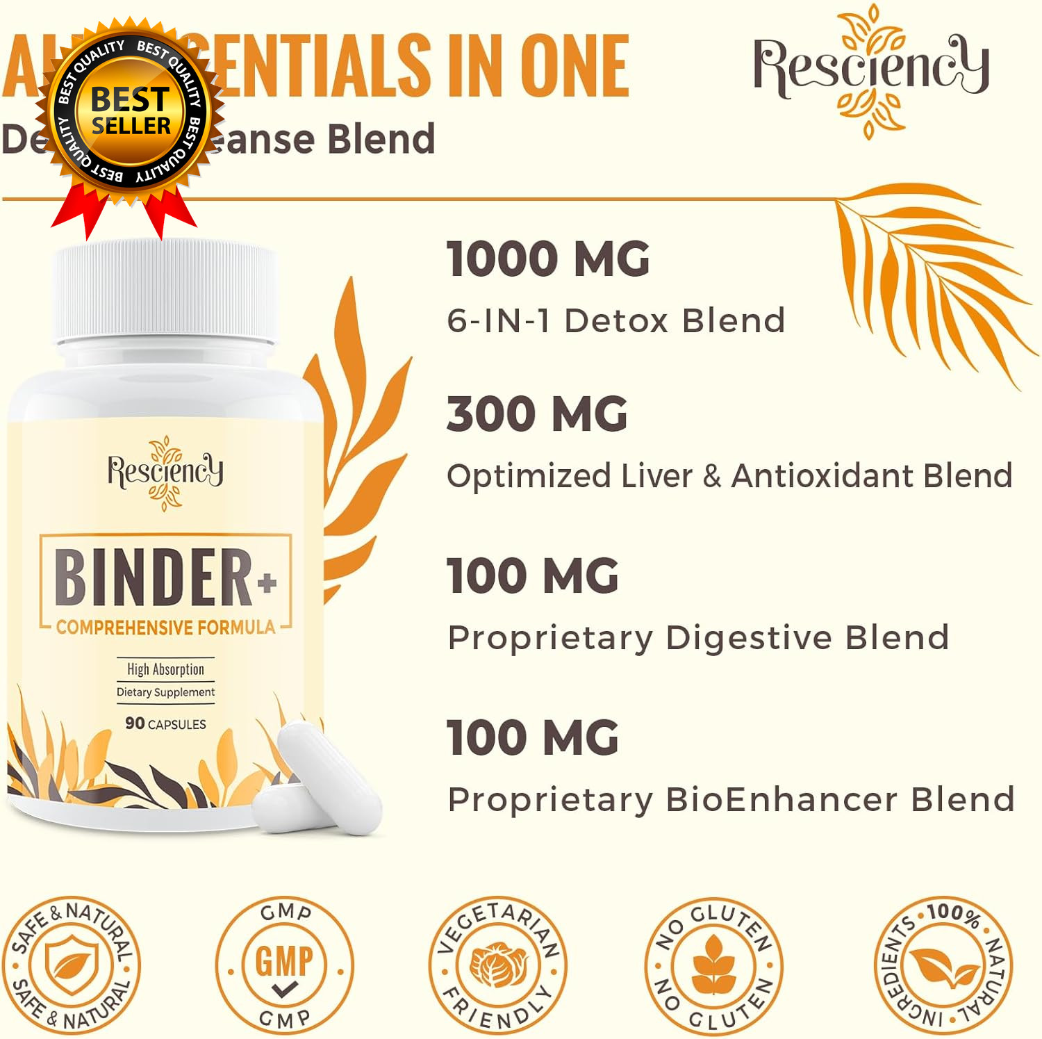 Detox Binder Supplement Activated Charcoal Zeolite Bentonite Clay Milk Thistle