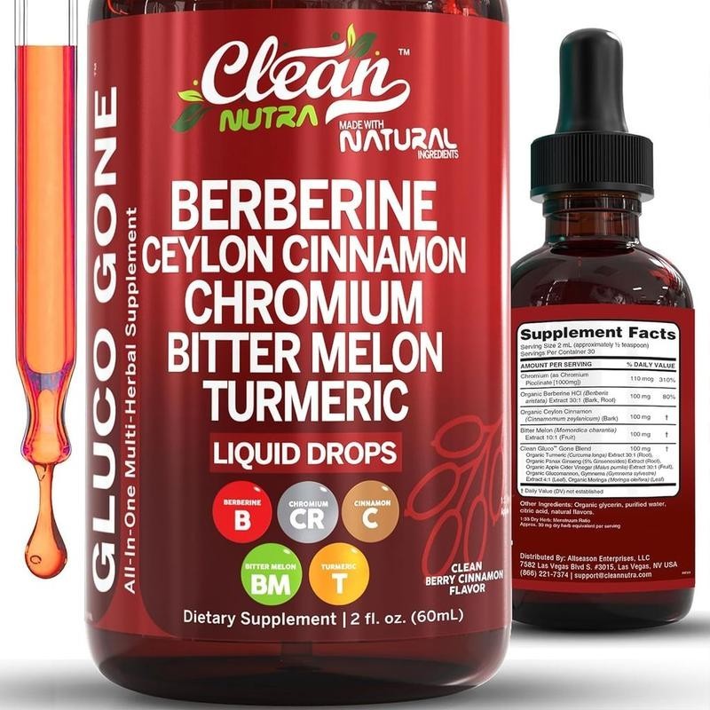 Organic Berberine Cinnamon Ceylon Liquid Nutritional Supplement Drops Melon Bitt