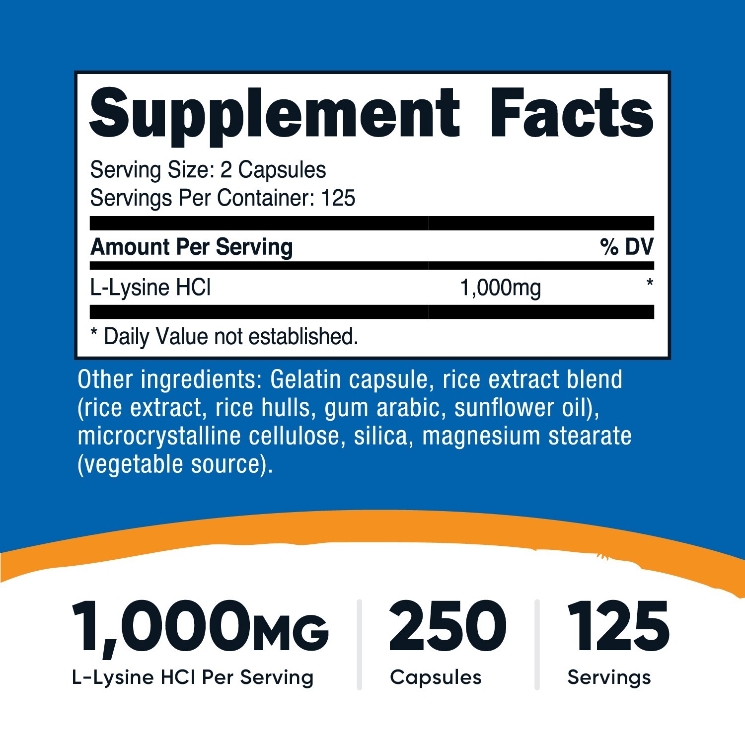 Nutricost L-Lysine 1000mg, 250 Capsules – Gluten Free, Non-GMO, 500mg Per Cap